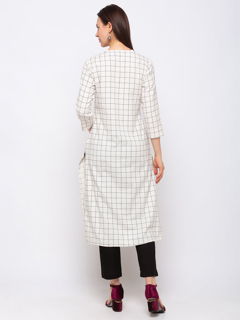 Women's Ecru Cotton  Kurta