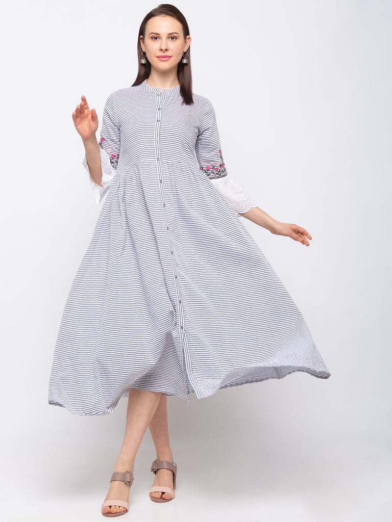 Fusion Cotton Women Navy Kurta