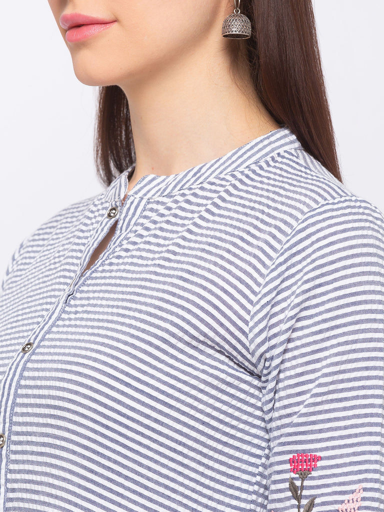 Fusion Cotton Women Navy Kurta