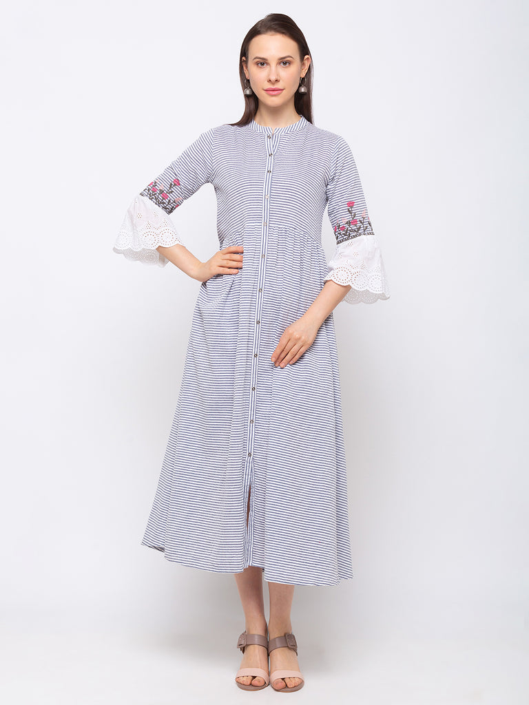 Fusion Cotton Women Navy Kurta