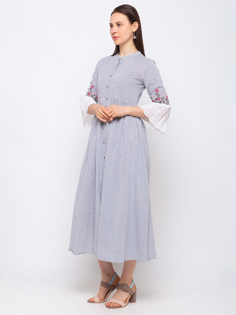 Fusion Cotton Women Navy Kurta