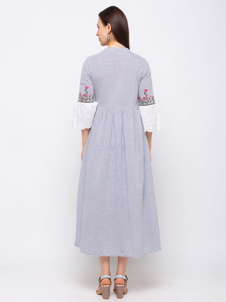 Fusion Cotton Women Navy Kurta