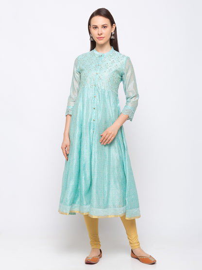 Chanderi Silk Women Sap Green Kurta