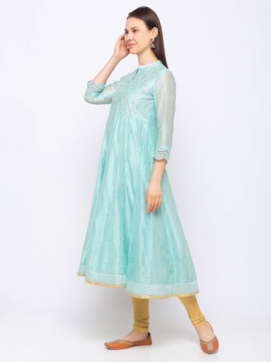 Chanderi Silk Women Sap Green Kurta