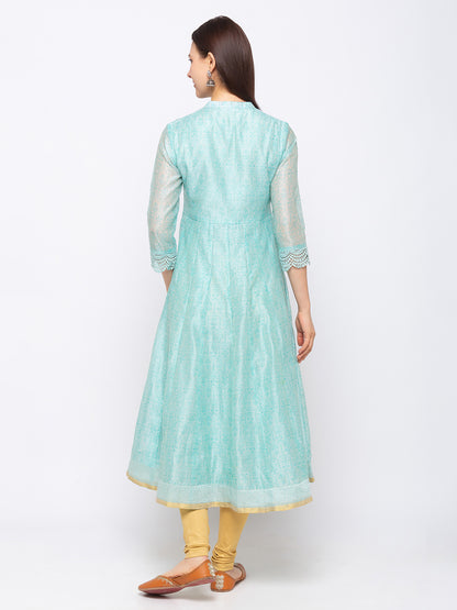 Chanderi Silk Women Sap Green Kurta