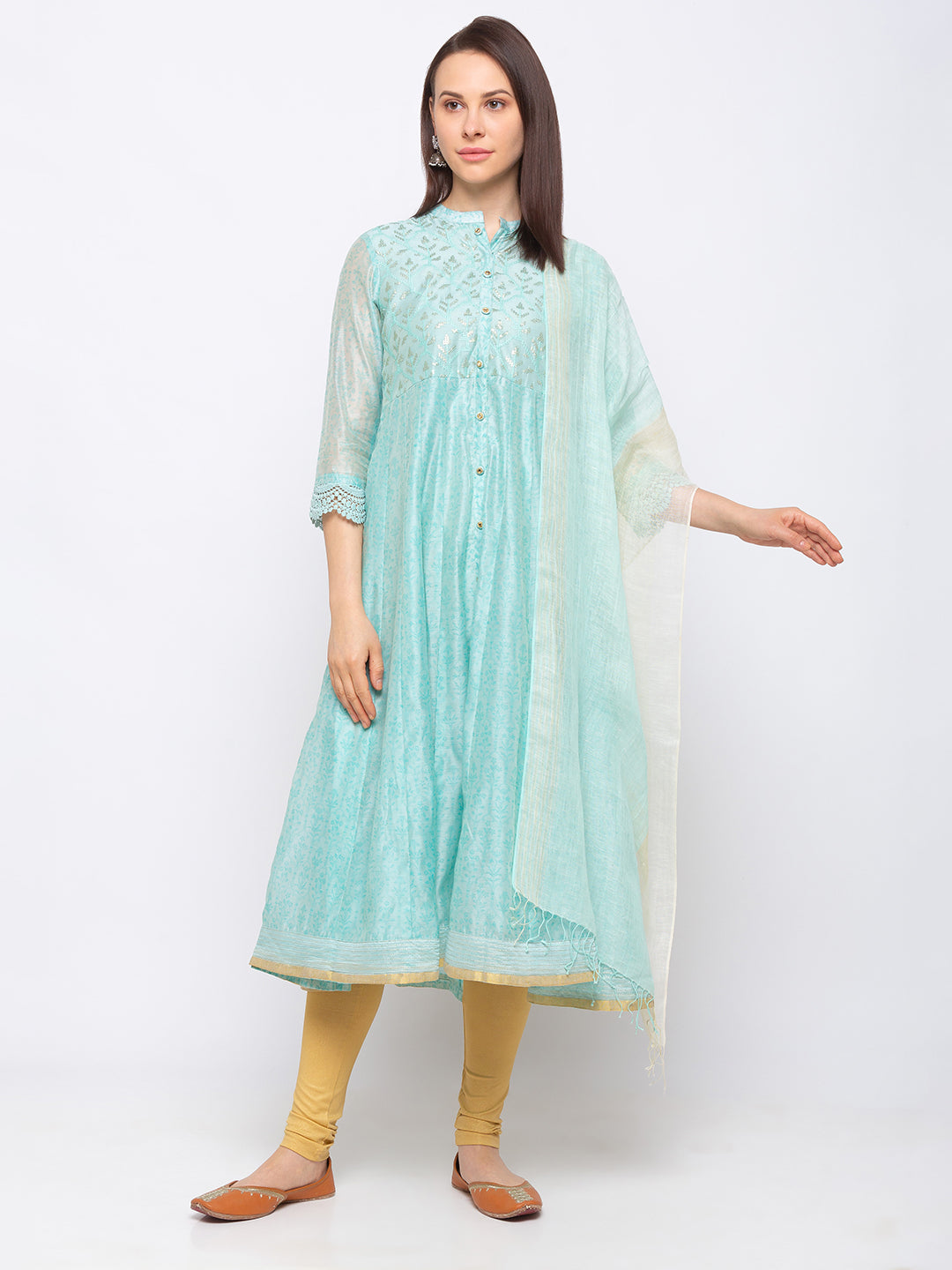 Chanderi Silk Women Sap Green Kurta