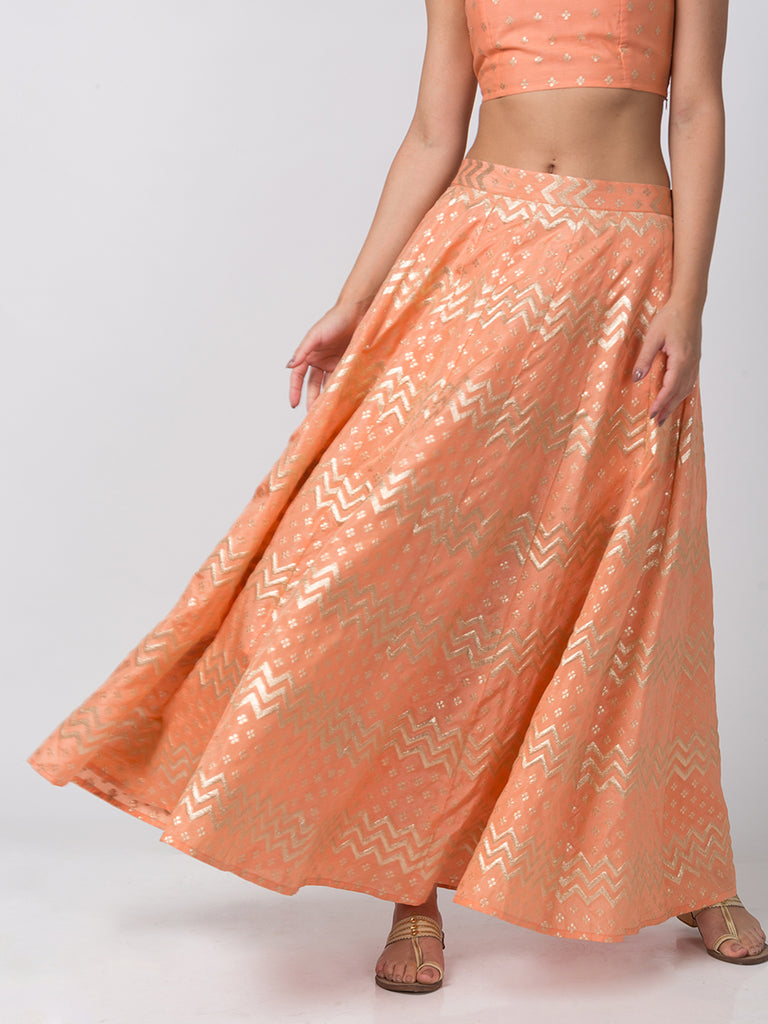 Women Flared Peach Skirt