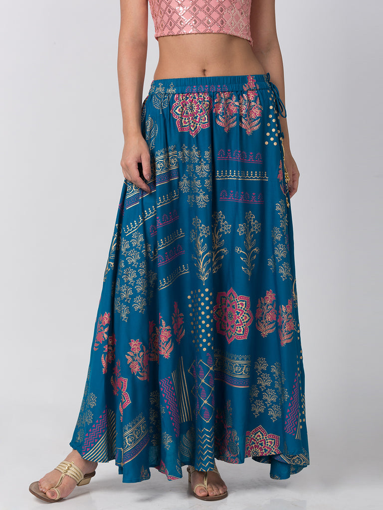 Women Flared Teal Skirt