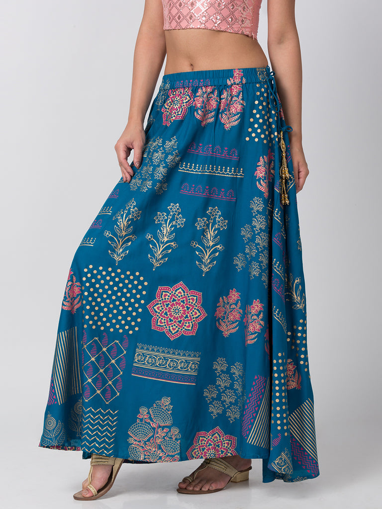 Women Flared Teal Skirt