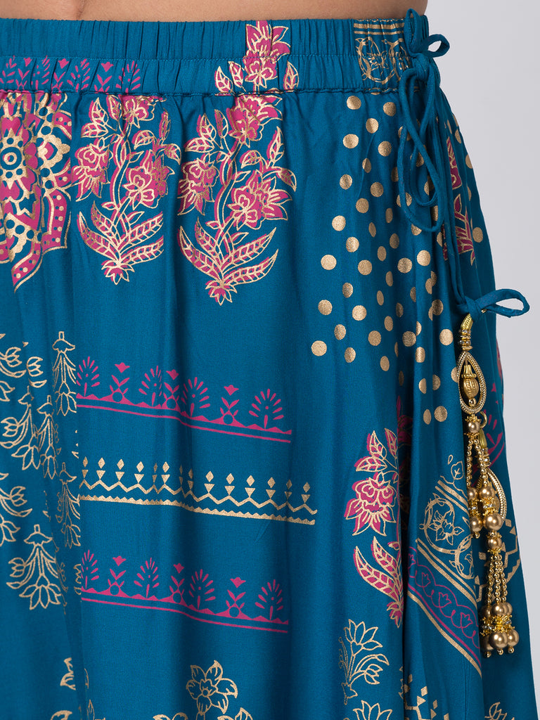Women Flared Teal Skirt