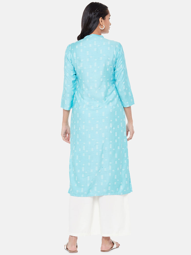 Powerloom Three-Fourth Straight Women Turq Kurta
