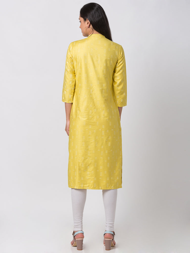 Women Straight Three-Fourth Yellow Kurta