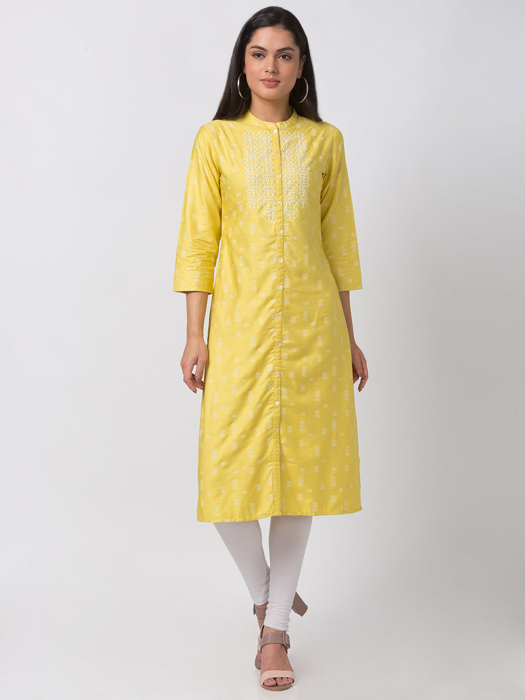 Women Straight Three-Fourth Yellow Kurta
