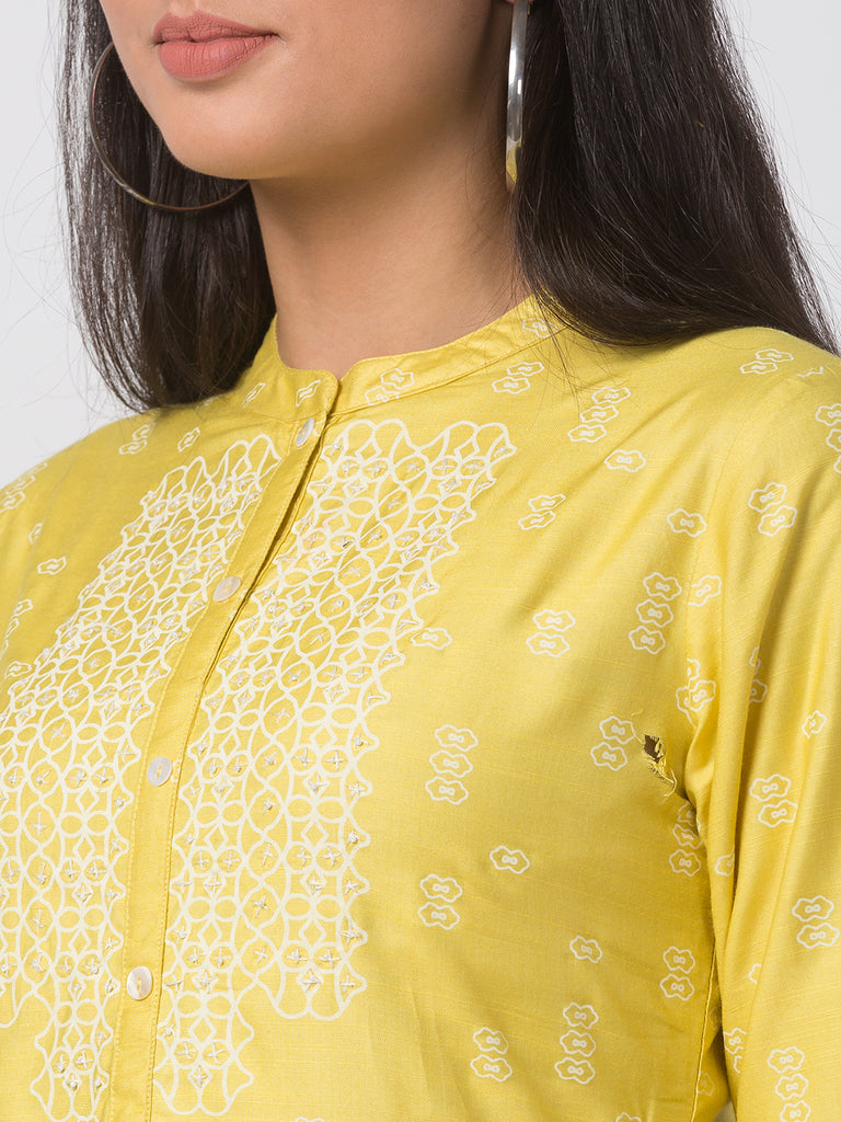 Women Straight Three-Fourth Yellow Kurta