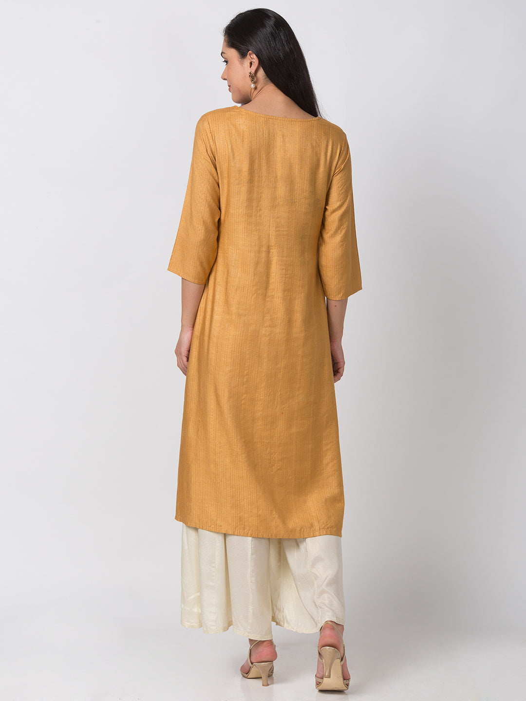 Women Straight Three-Fourth Mustard Kurta