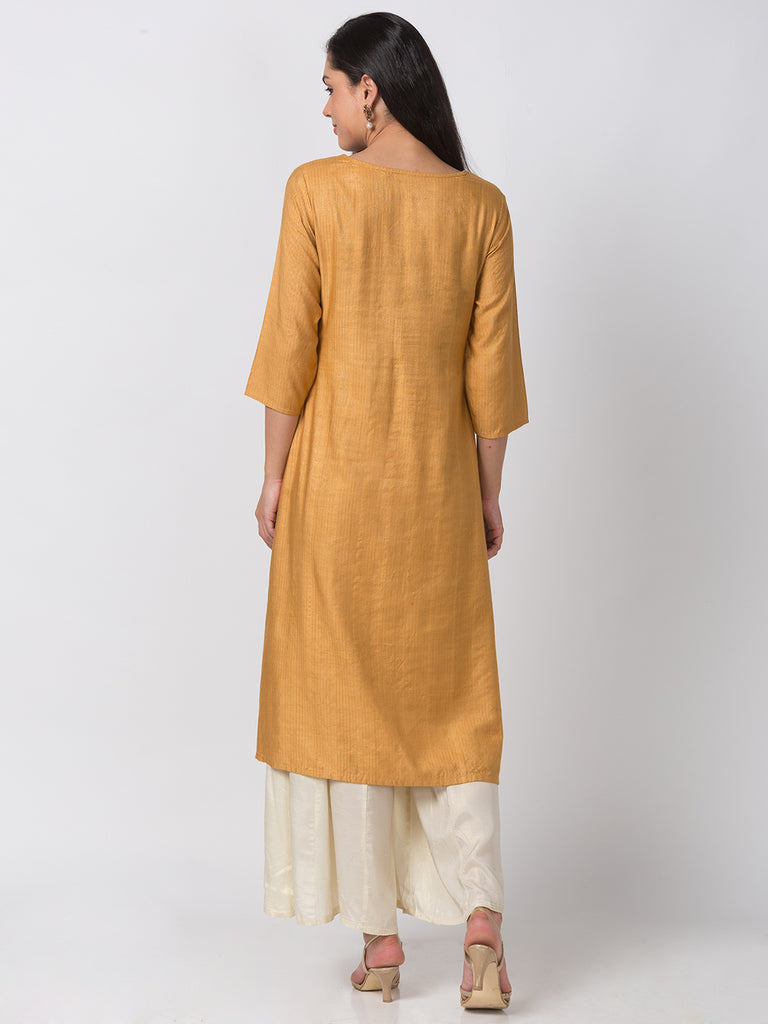 Women Straight Three-Fourth Mustard Kurta