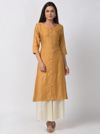 Women Straight Three-Fourth Mustard Kurta