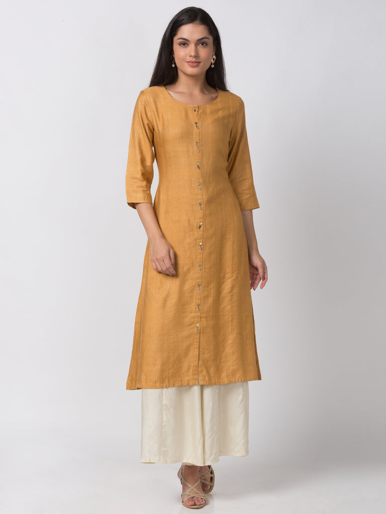 Women Straight Three-Fourth Mustard Kurta
