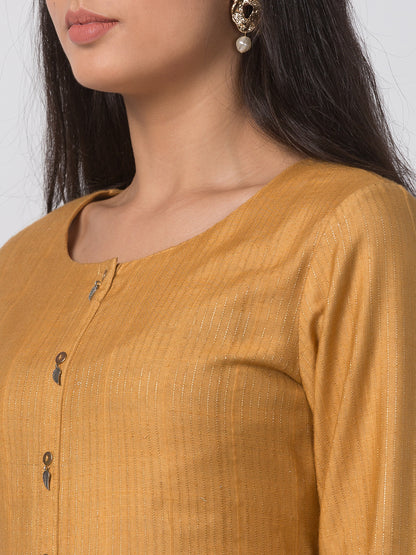 Women Straight Three-Fourth Mustard Kurta