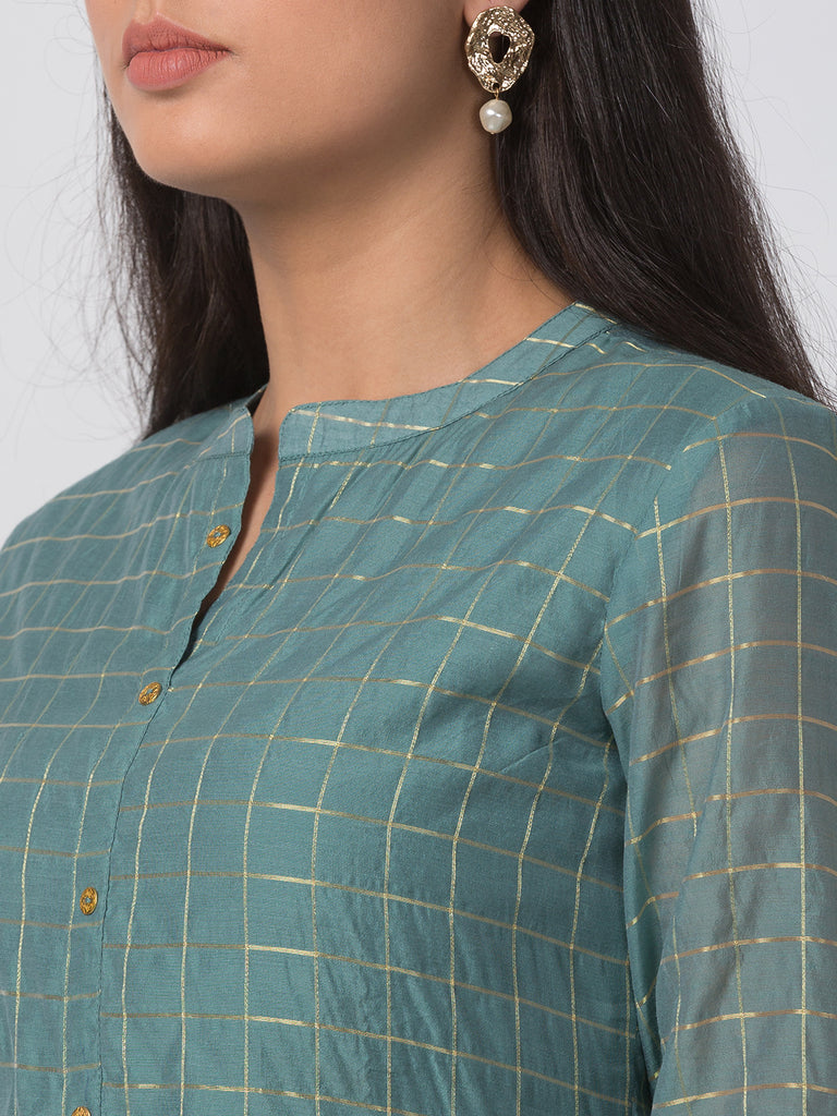 Women Straight Three-Fourth Blue Kurta
