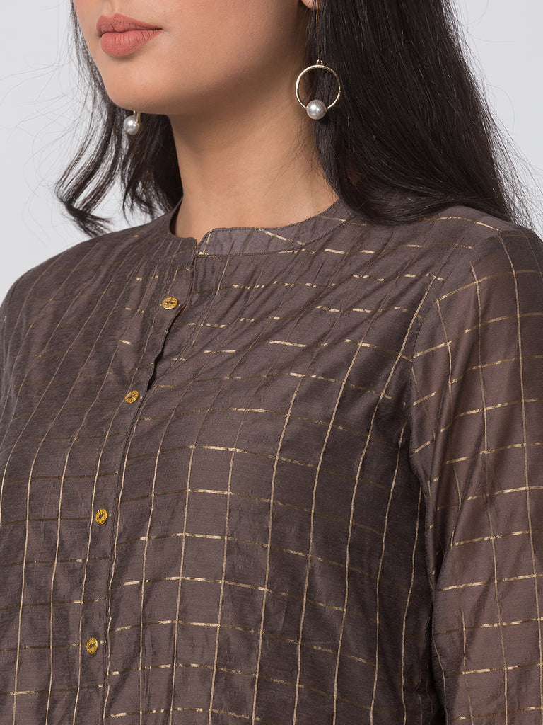 Women Straight Three-Fourth Brown Kurta