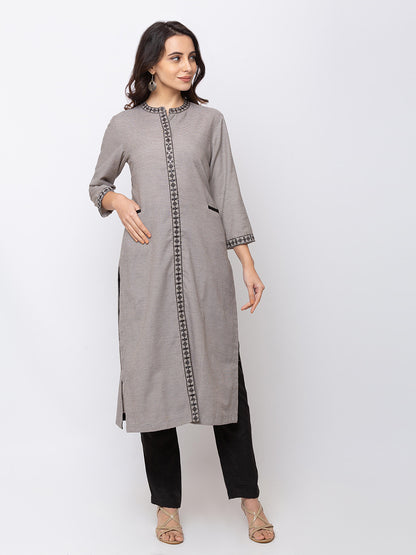 Women Straight Three-Fourth Grey Kurta