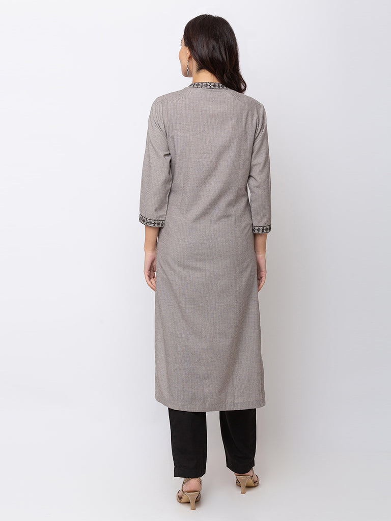 Women Straight Three-Fourth Grey Kurta