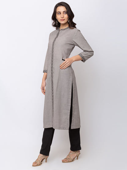 Women Straight Three-Fourth Grey Kurta