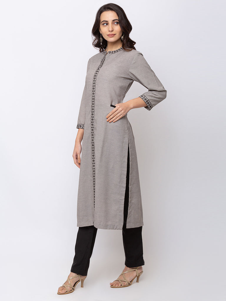 Women Straight Three-Fourth Grey Kurta