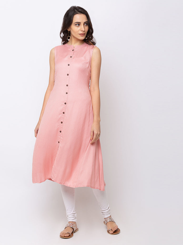 Fusion Women Straight Sleeveless Pink Kurta