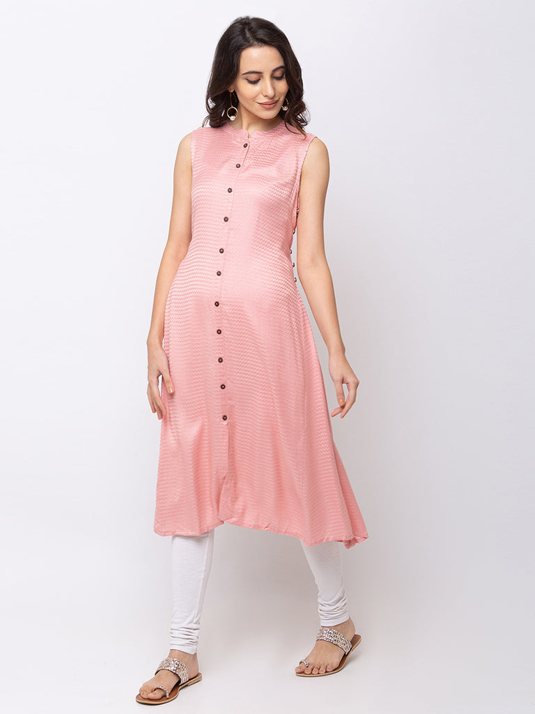 Fusion Women Straight Sleeveless Pink Kurta