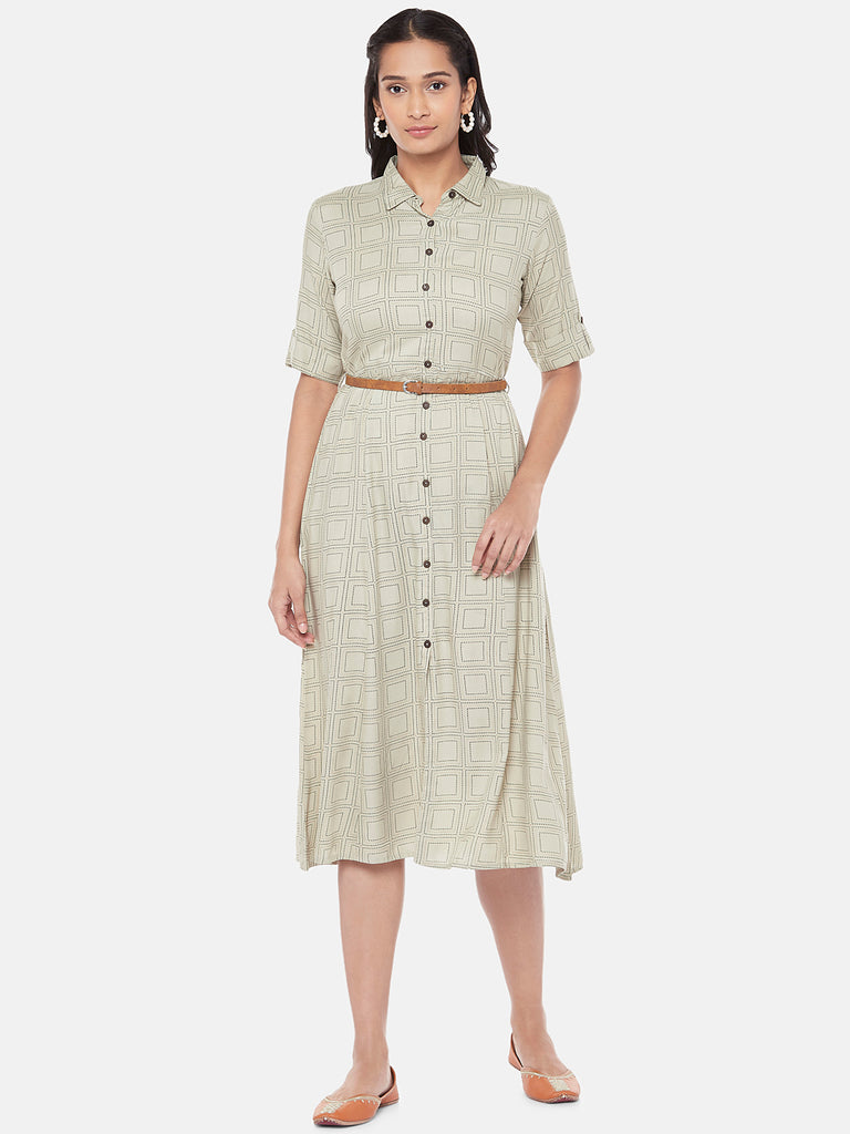 Rayon Three-Fourth Straight Women Nile Blue Dress
