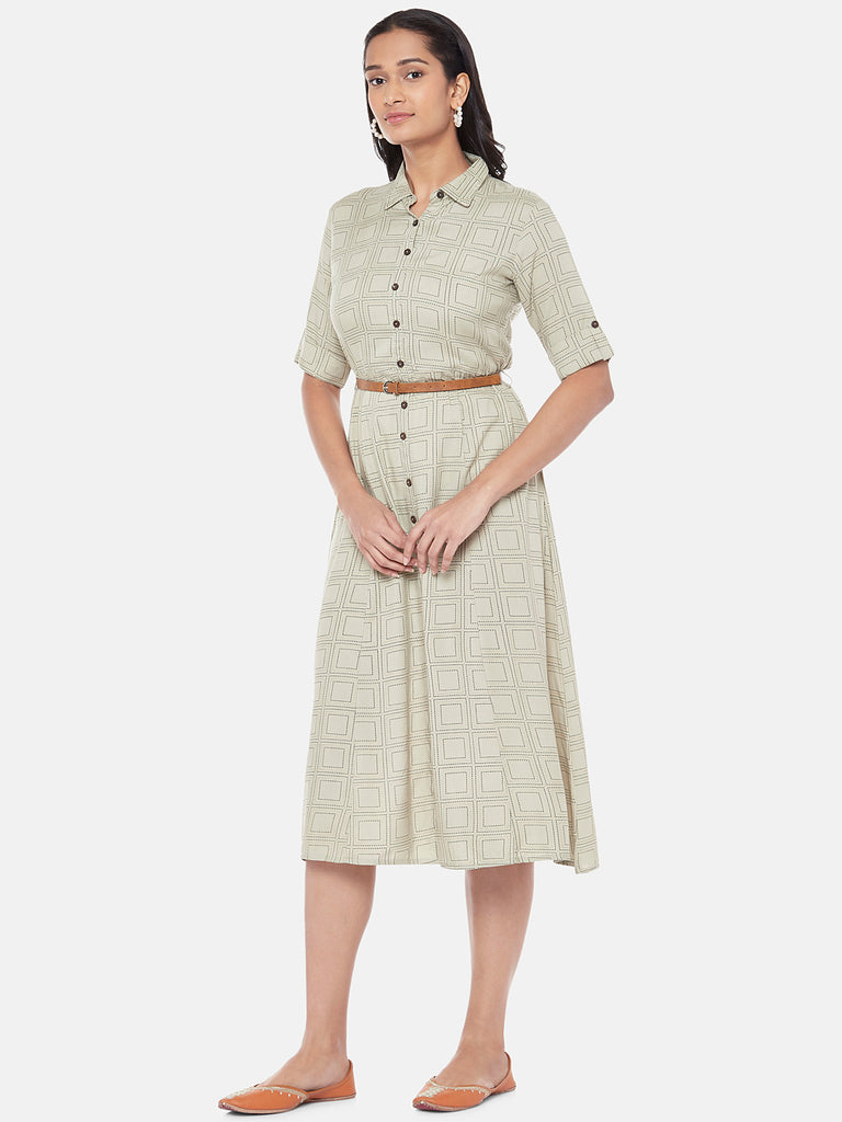 Rayon Three-Fourth Straight Women Nile Blue Dress
