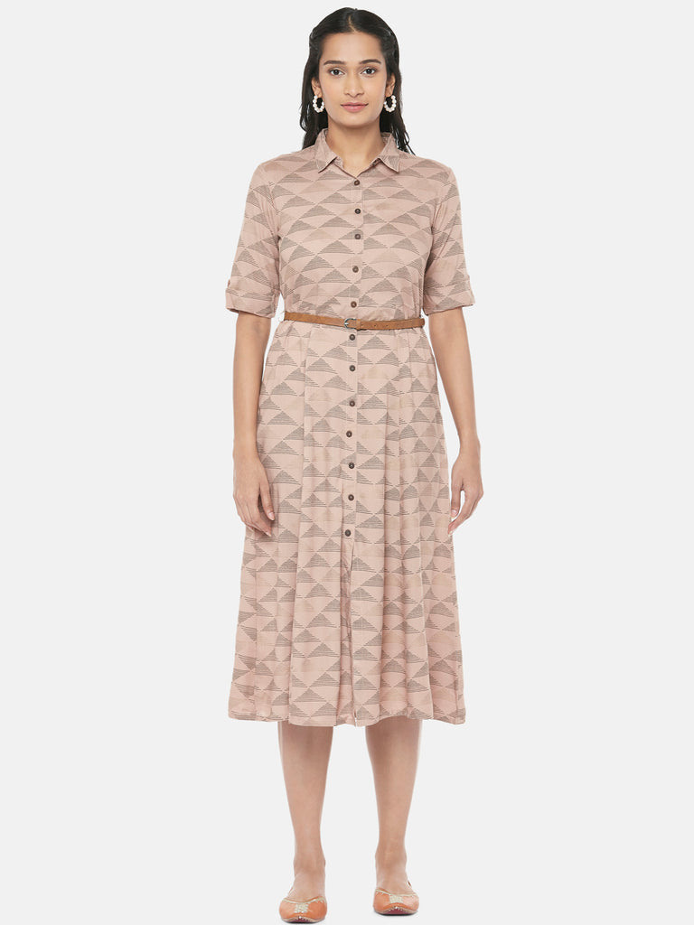 Rayon Three-Fourth Straight Women Nude Pink Dress
