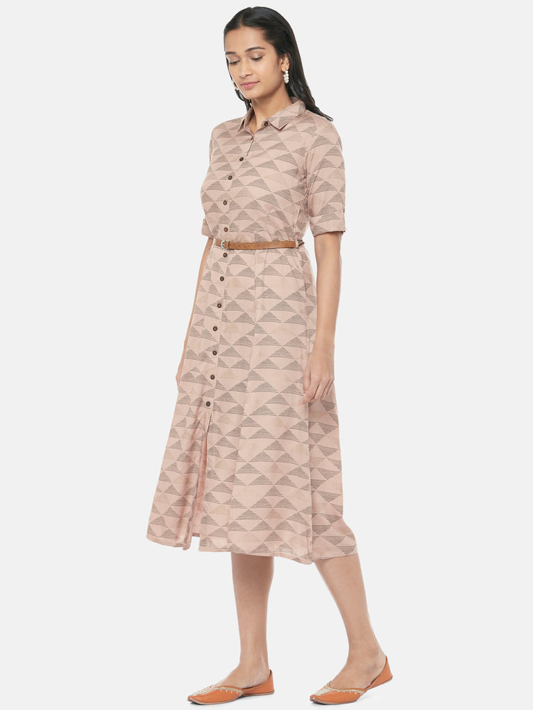 Rayon Three-Fourth Straight Women Nude Pink Dress