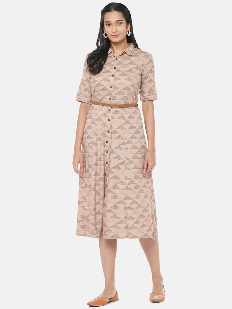 Rayon Three-Fourth Straight Women Nude Pink Dress