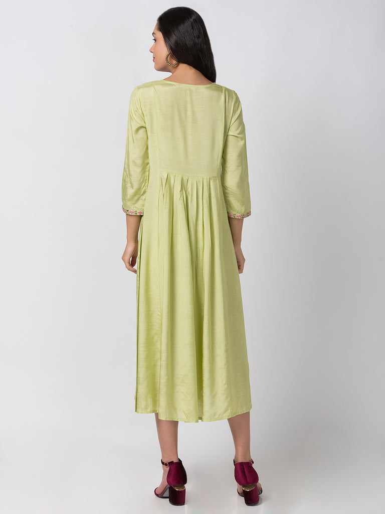 Women Gathered Three-Fourth Sap Green Kurta