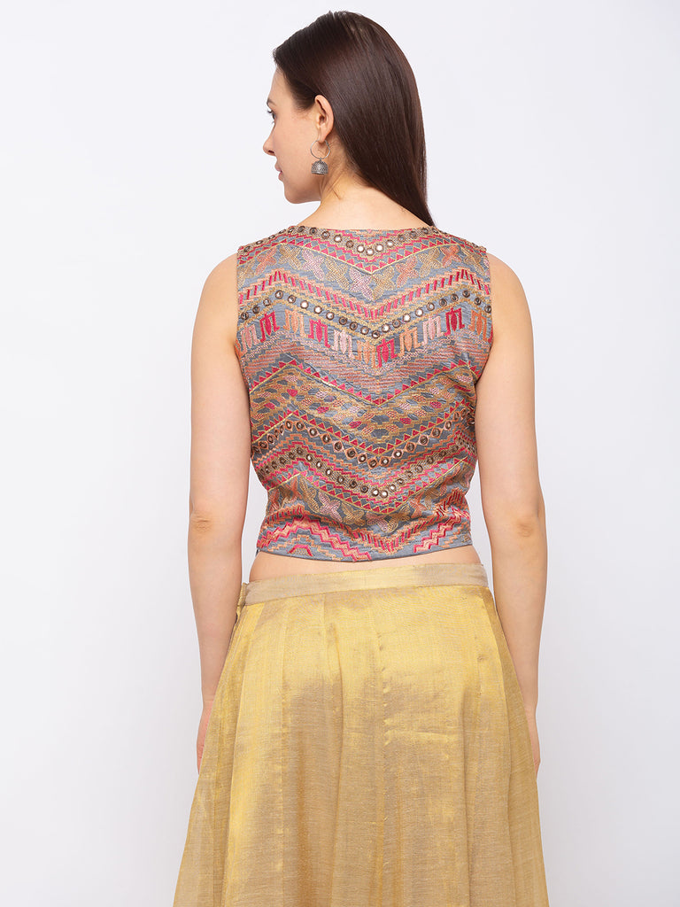 Silk Blend Women Grey Crop Top