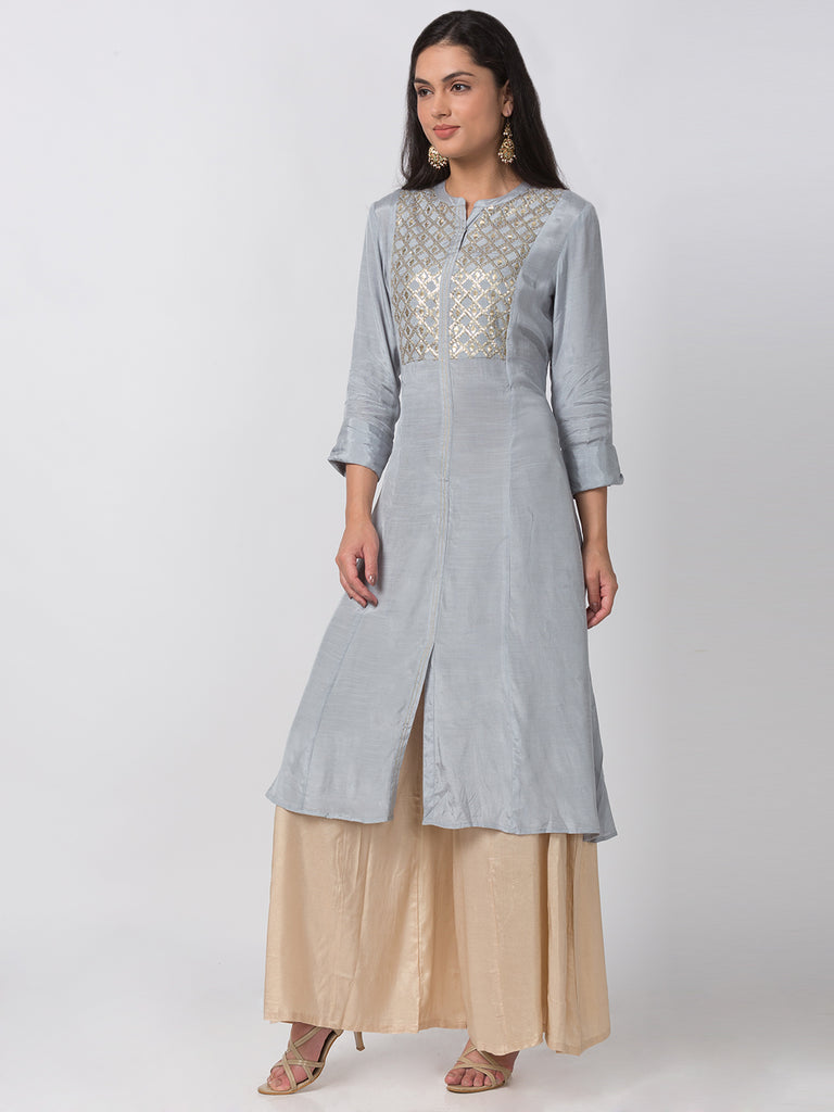 Women A Line Three-Fourth Grey Kurta