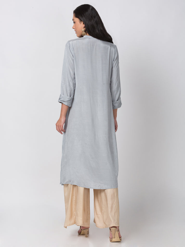Women A Line Three-Fourth Grey Kurta