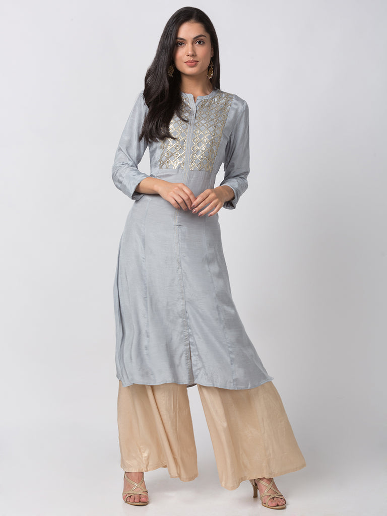 Women A Line Three-Fourth Grey Kurta