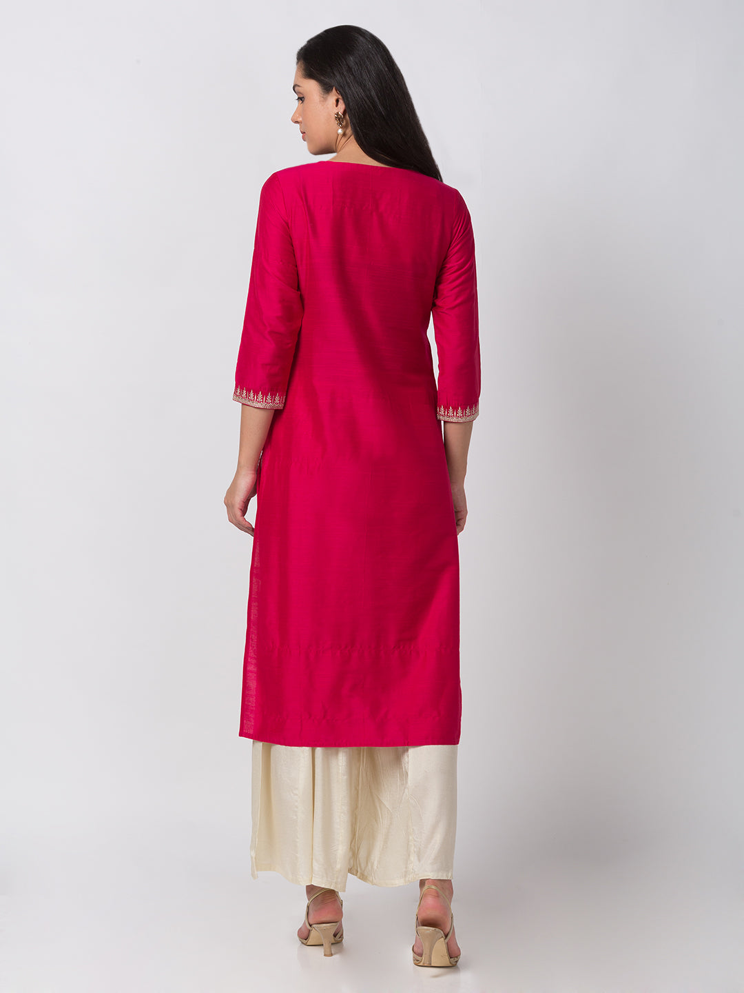Women Regular Three-Fourth Fuchsia Kurta