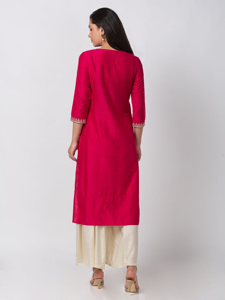 Women Regular Three-Fourth Fuchsia Kurta