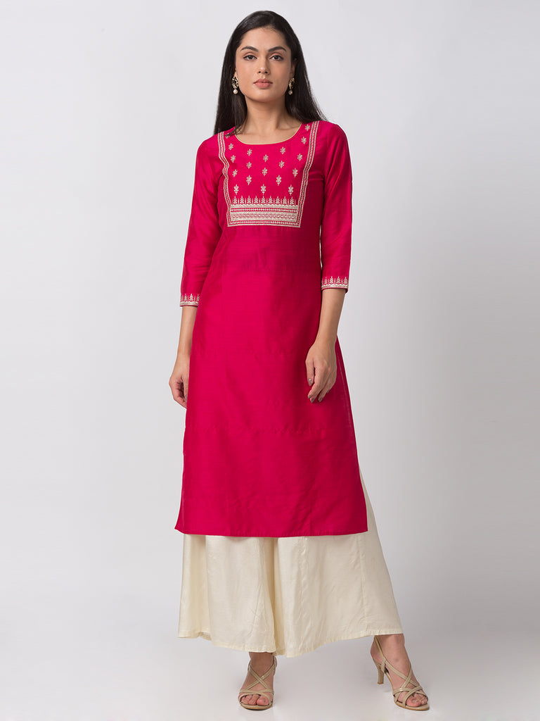 Women Regular Three-Fourth Fuchsia Kurta