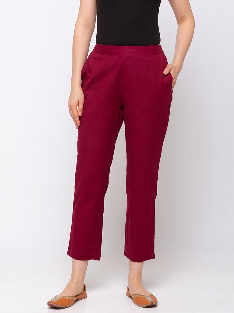 Cotton Women Maroon Pants