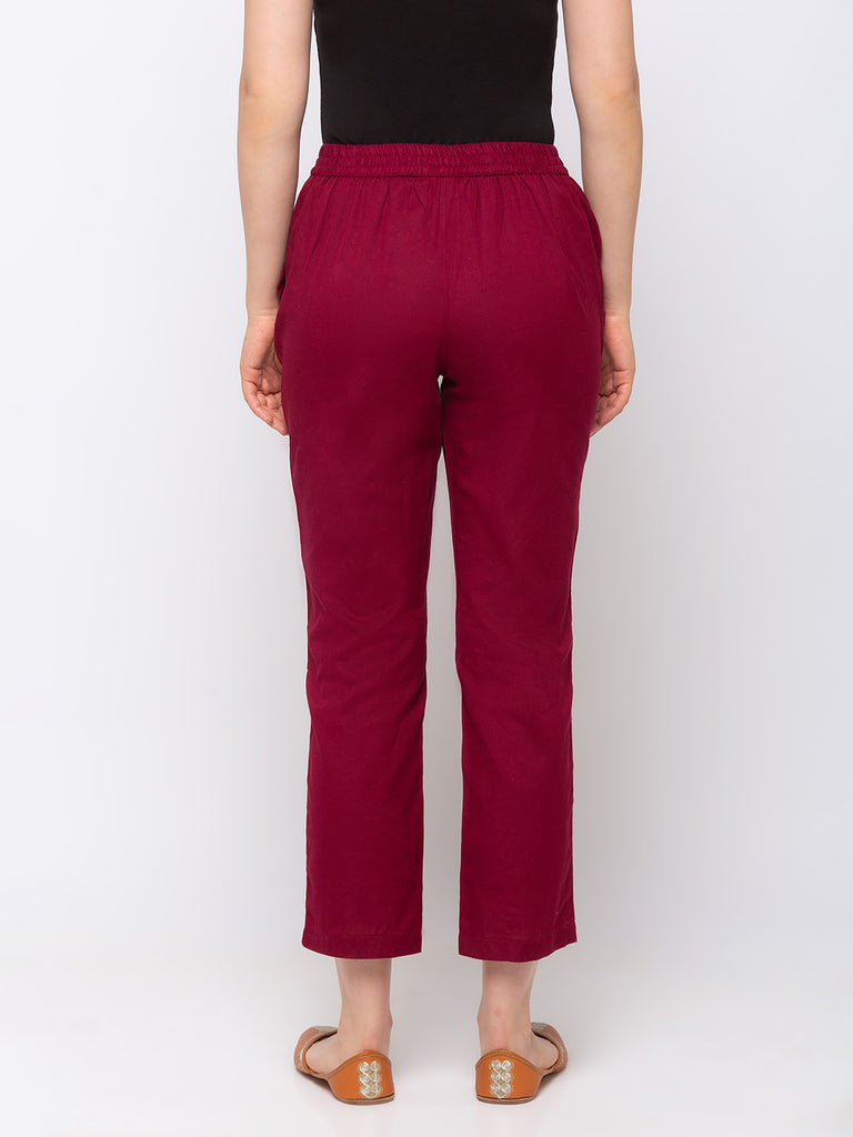 Cotton Women Maroon Pants