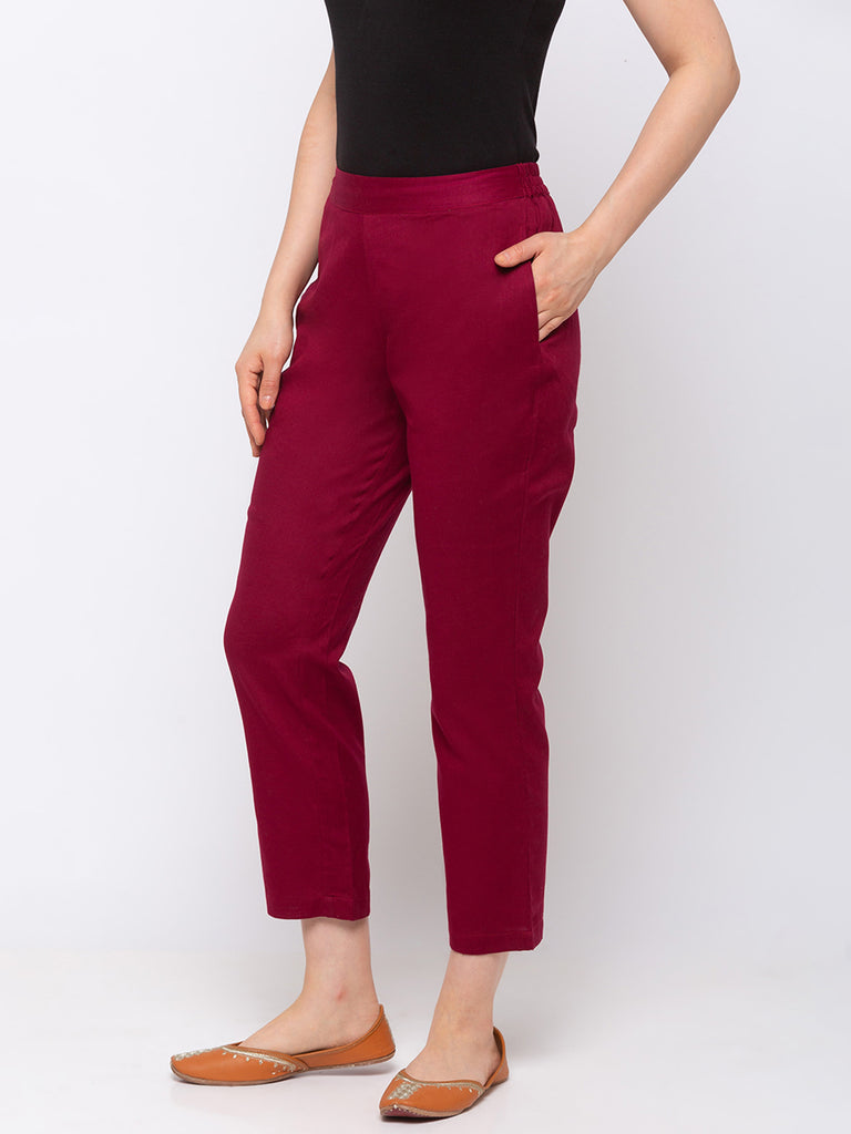 Cotton Women Maroon Pants