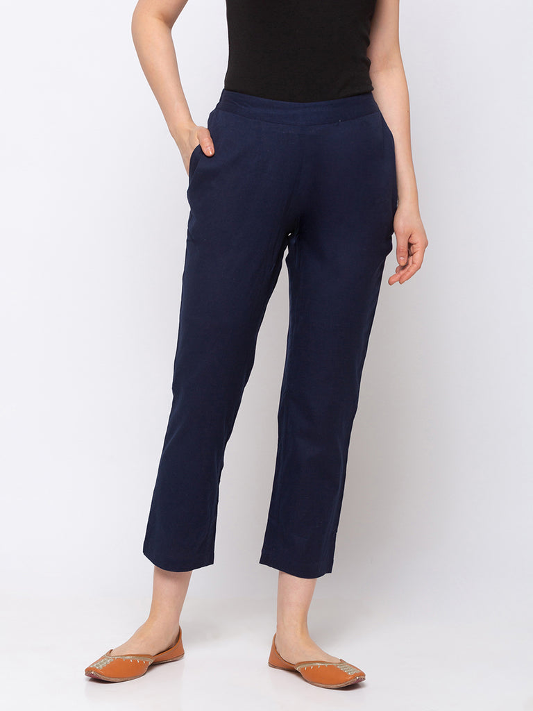 Women's Navy Cotton  Pants