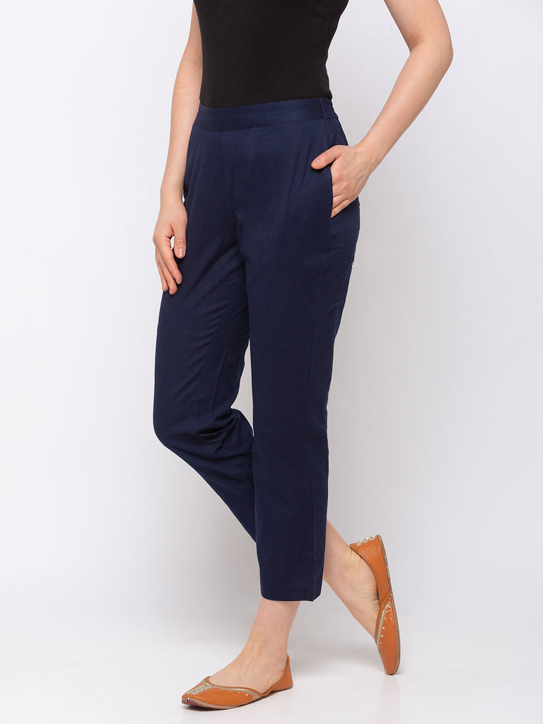 Women's Navy Cotton  Pants