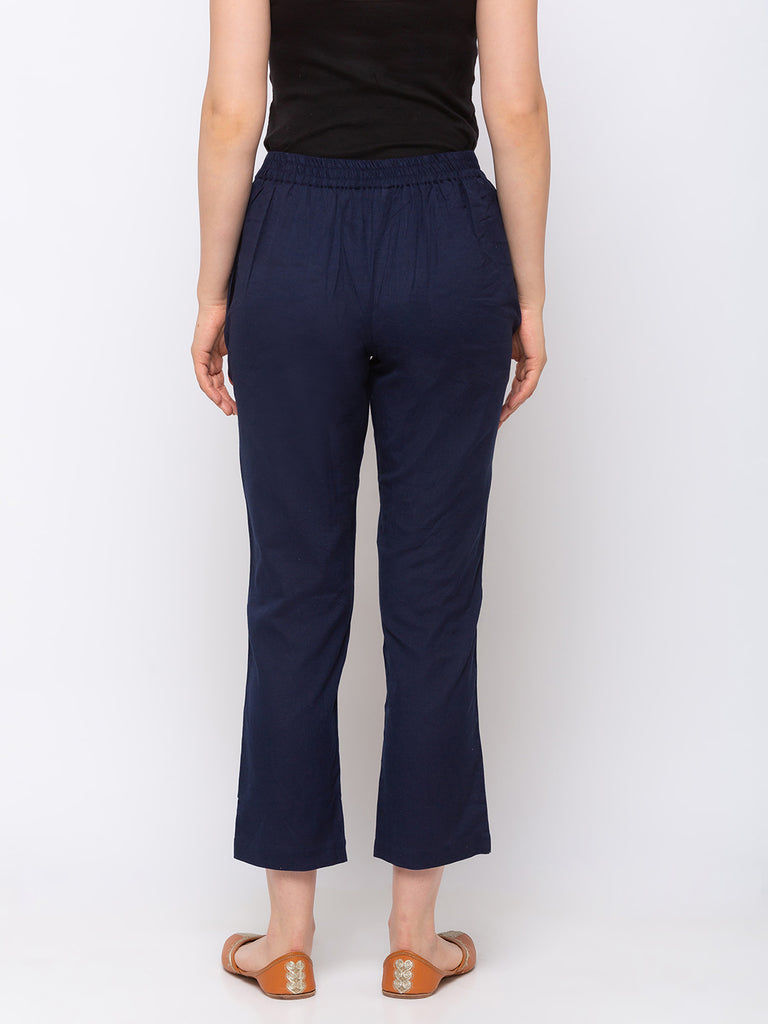Women's Navy Cotton  Pants